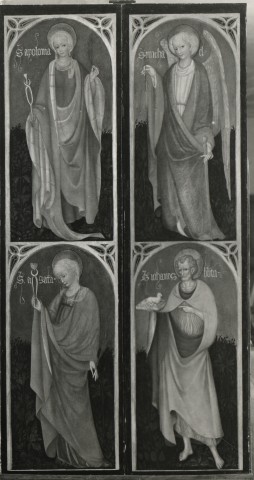 Anonimo — Maestro Paroto - sec. XV - Sant'Apollonia, san Michele Arcangelo, sant'Agata, san Giovanni Battista — particolare, scomparti laterali